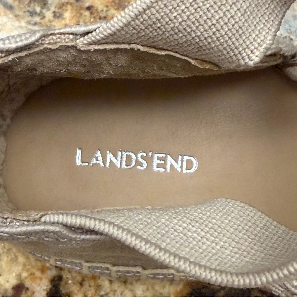 Lands End Ladies 8.5 Silver Beech Beige Cross Strap Espadrilles Flats Sandals